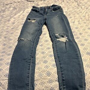 American Eagle Outfitters Dark Blue Distressed Skinny Jeans